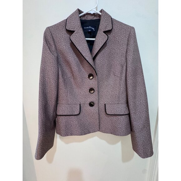Evan-Picone Womens Tweed Suit Jacket Size 10 Black Trim - Picture 1 of 7